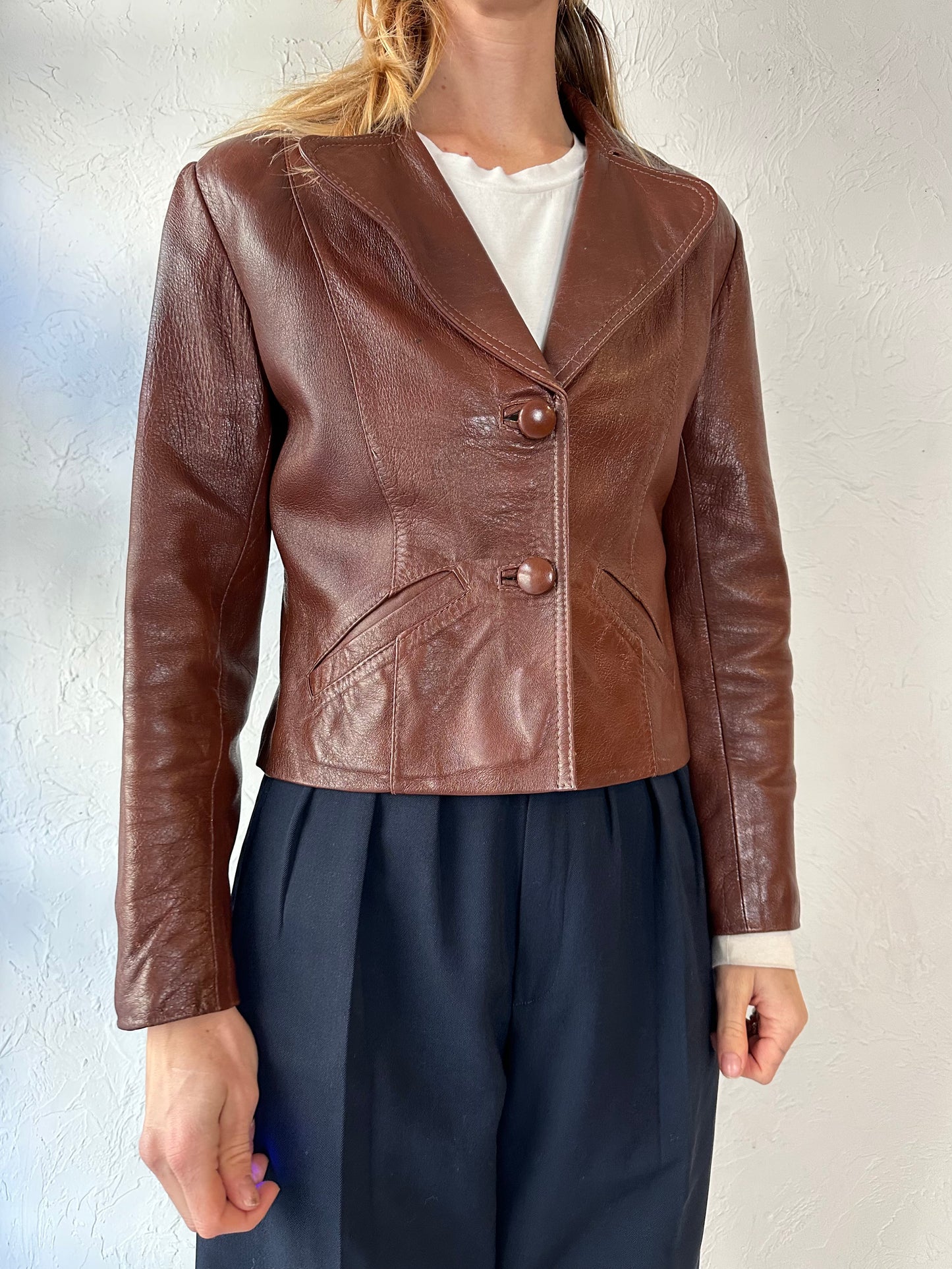 80s Brown Genuine Leather Jacket / Small