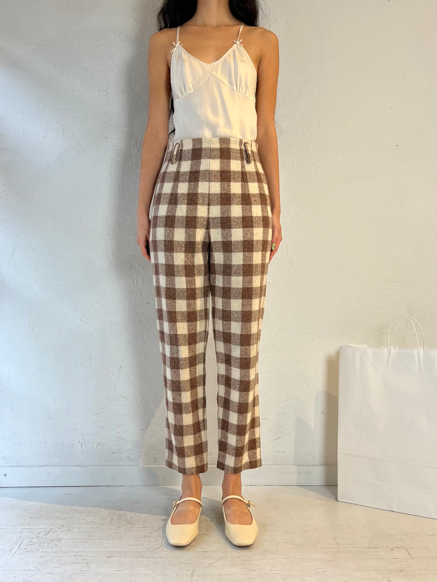 Vintage Handmade Wool Gingham Trousers / Medium