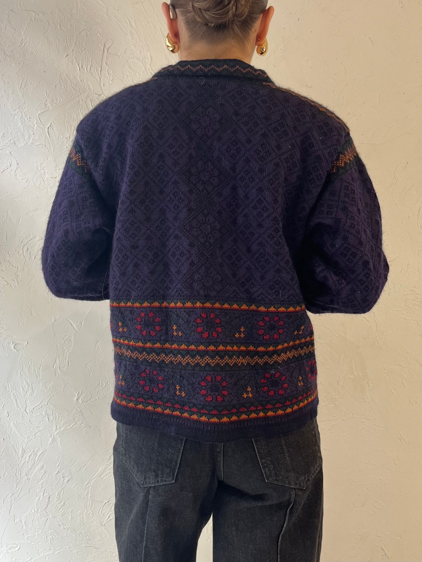 Vintage 'Dale of Norway' Purple Knit Wool Cardigan Sweater / Small