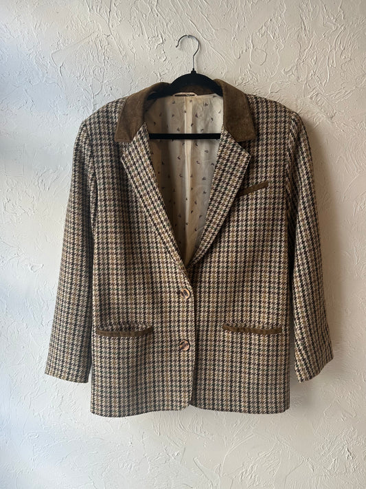 90s Herringbone Blazer Jacket / Medium