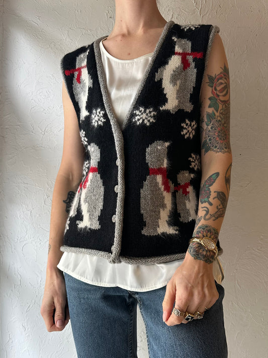90s ‘Gallagher’ Penguin Wool Knit Vest / Medium