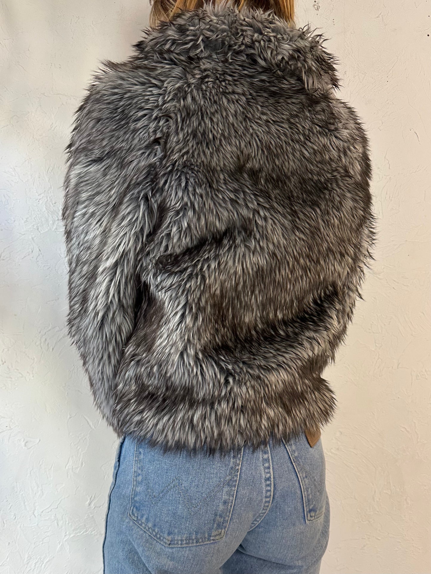 90s 'Le Chateau' Gray Faux Fur Jacket / Small