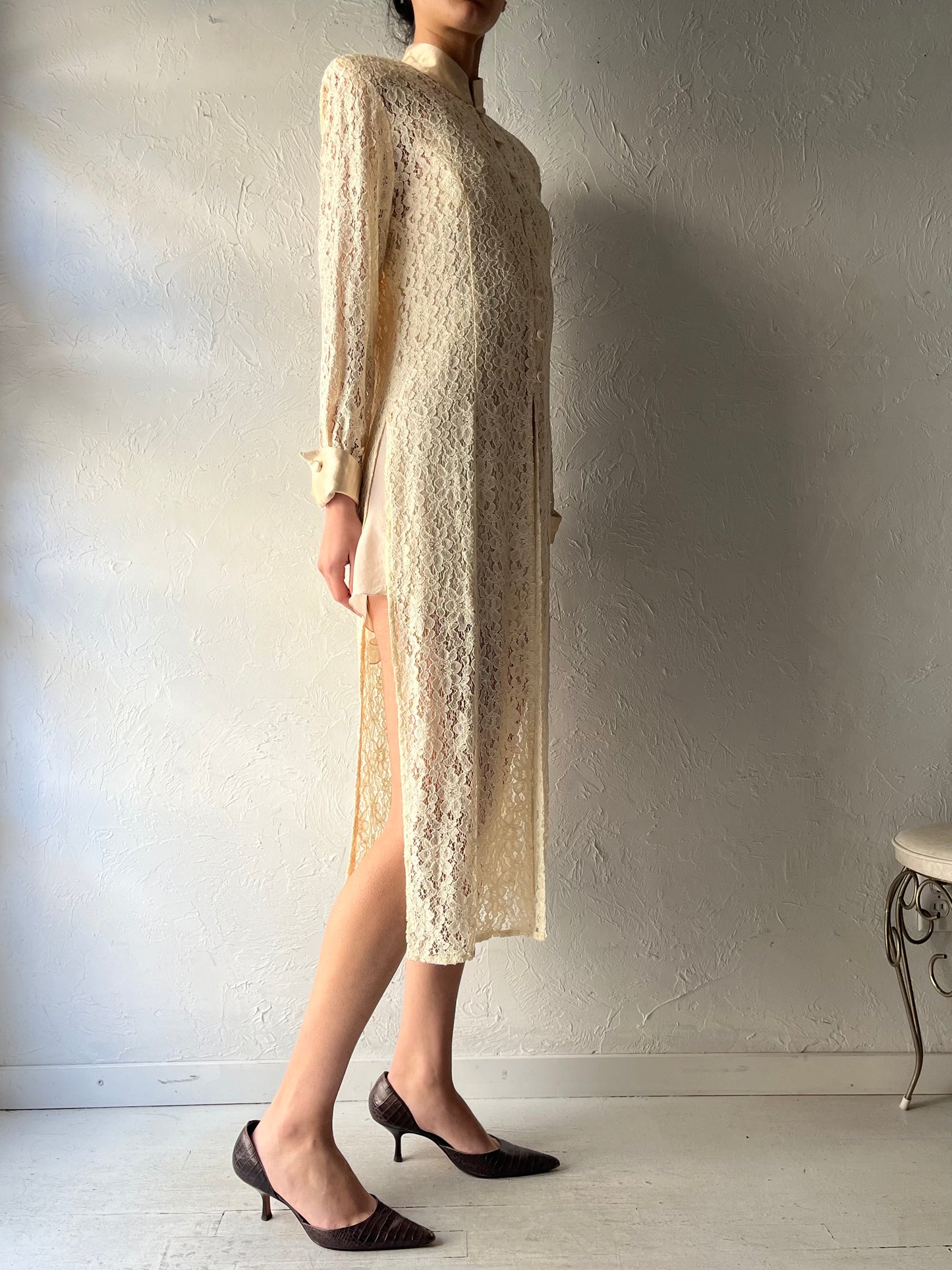 80s 'Lori Weidner' Cream Lace Formal Bridal Jacket / Small - Medium