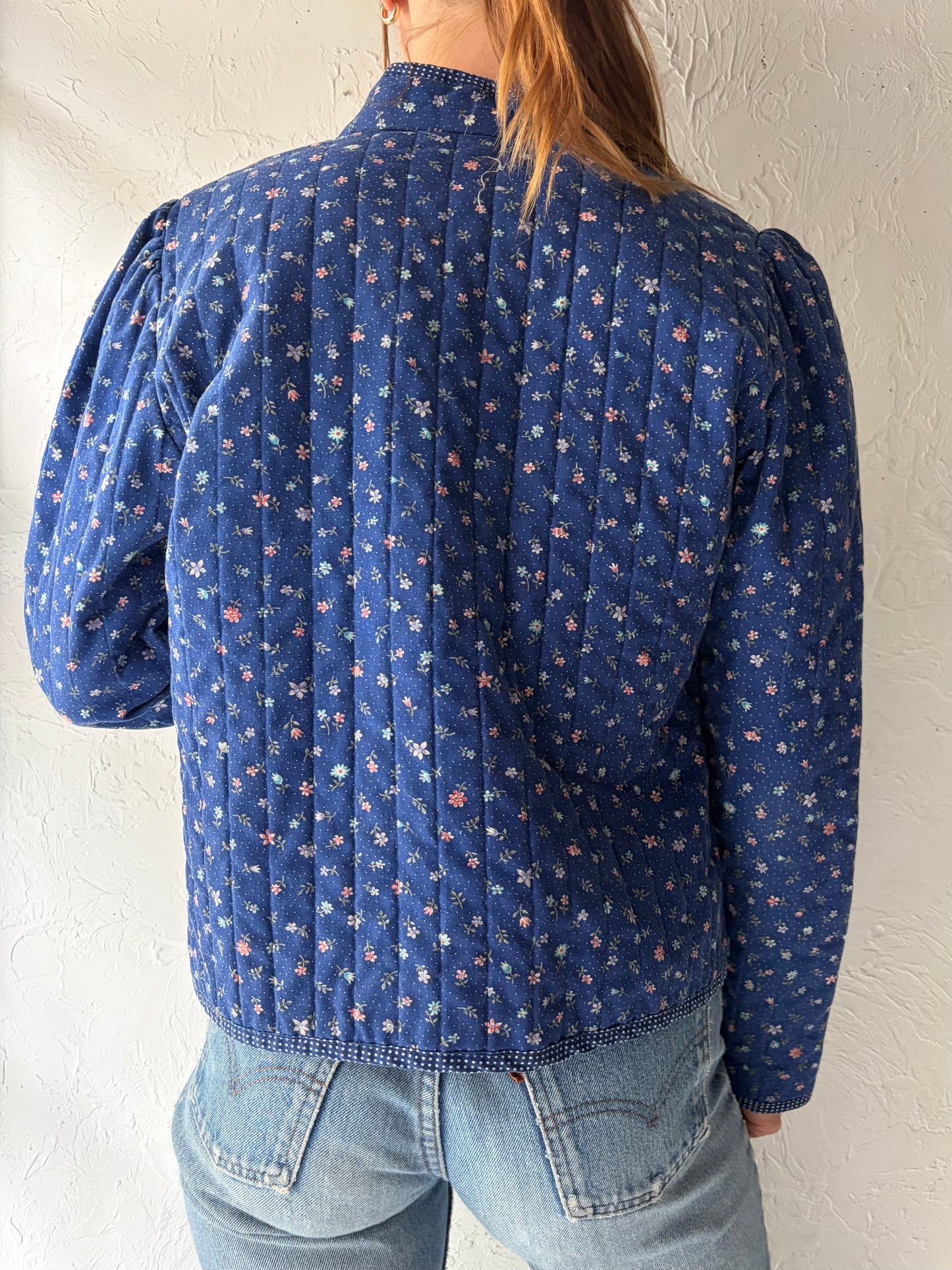 80s 'You Babes' Blue Cottage Core Quilt Jacket / Medium
