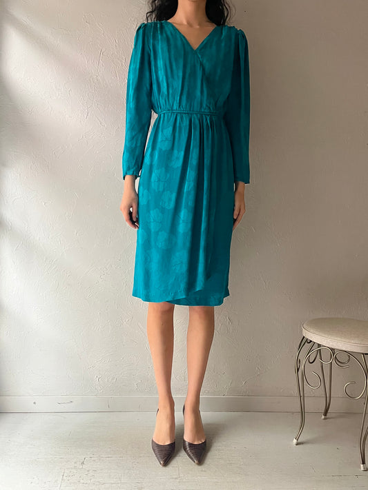 80s 'Nordstrom' Blue Silk Dress / Small