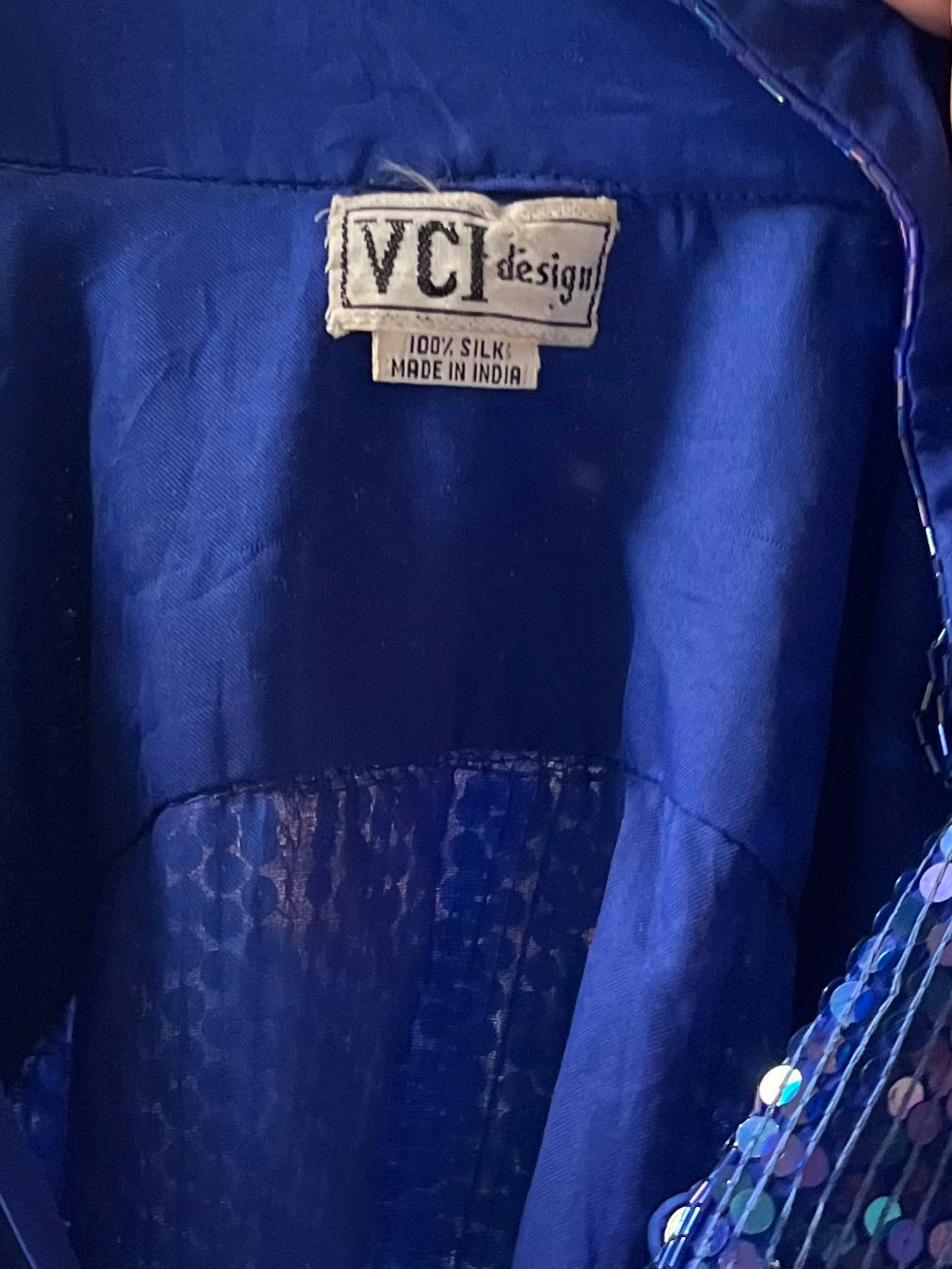 90s ‘VCI Designs’ Blue Sequin Silk Retro Disco Party Oversized Blouse / Meidum