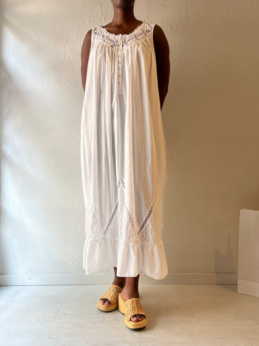 90s 'Eileen West' White Cotton Maxi Dress / Large