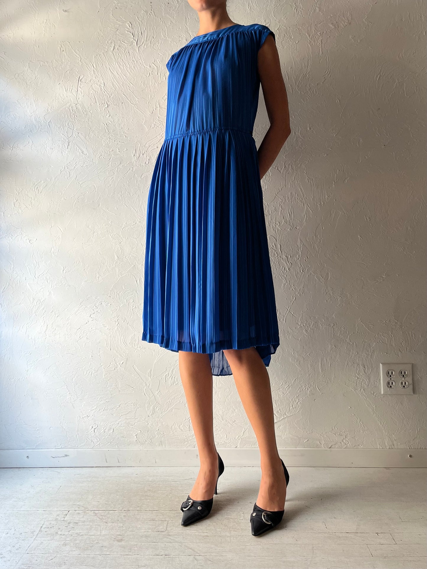 90s 'Finzi Contini' Blue Striped Normcore Minimalist Summer Midi Dress / Large