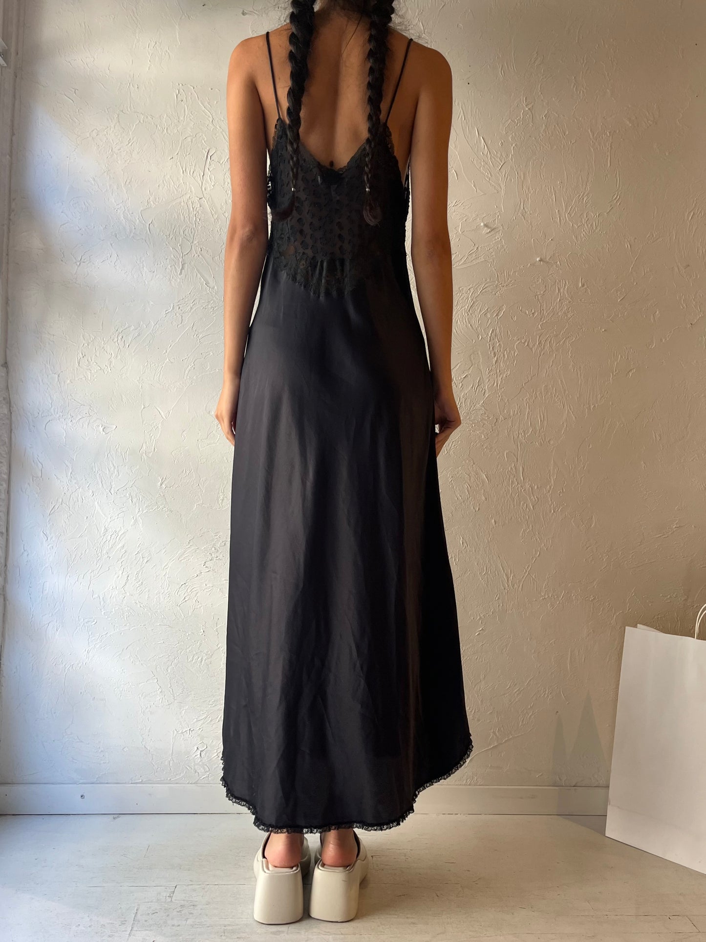 Vintage 'Christian Dior' Black Lacey Lingerie Slip Dress / Small - Medium