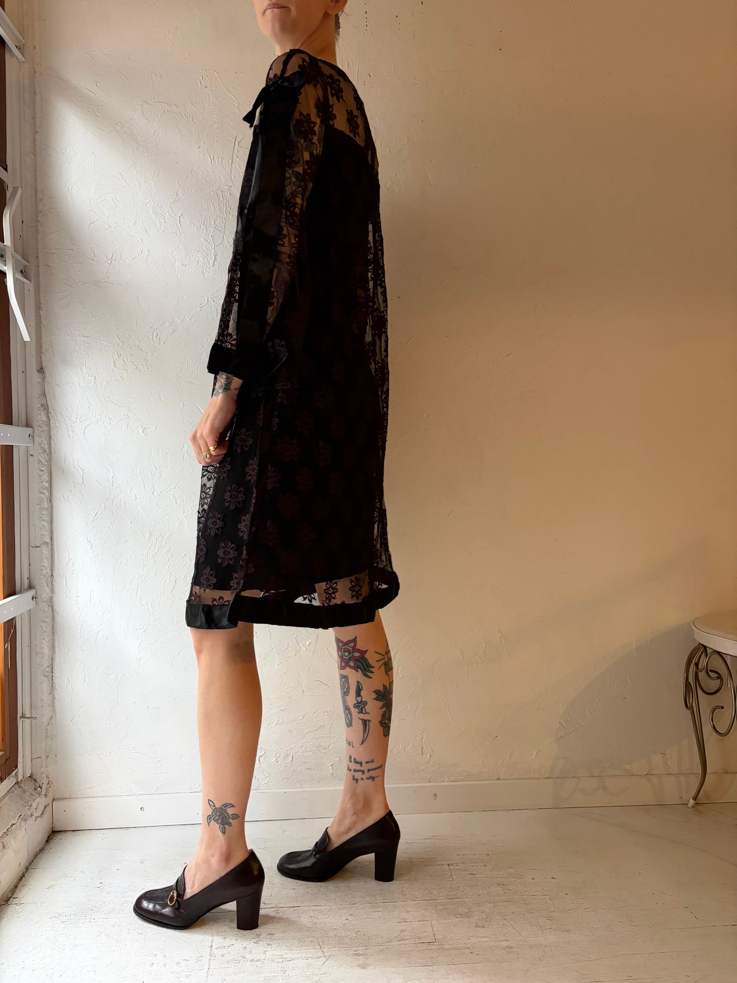 60s Black Lace Dress / Small