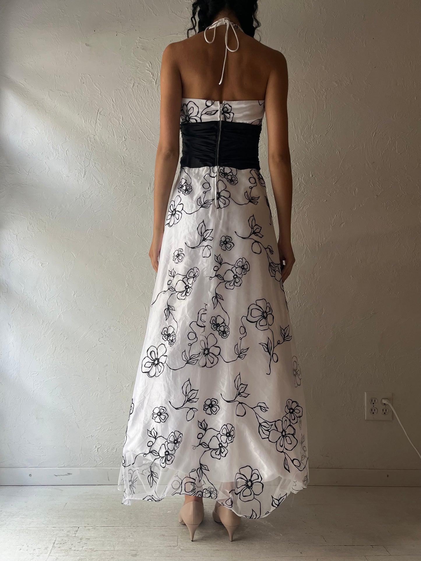90s 'Blondie Nites' White Formal Halter Dress / Small