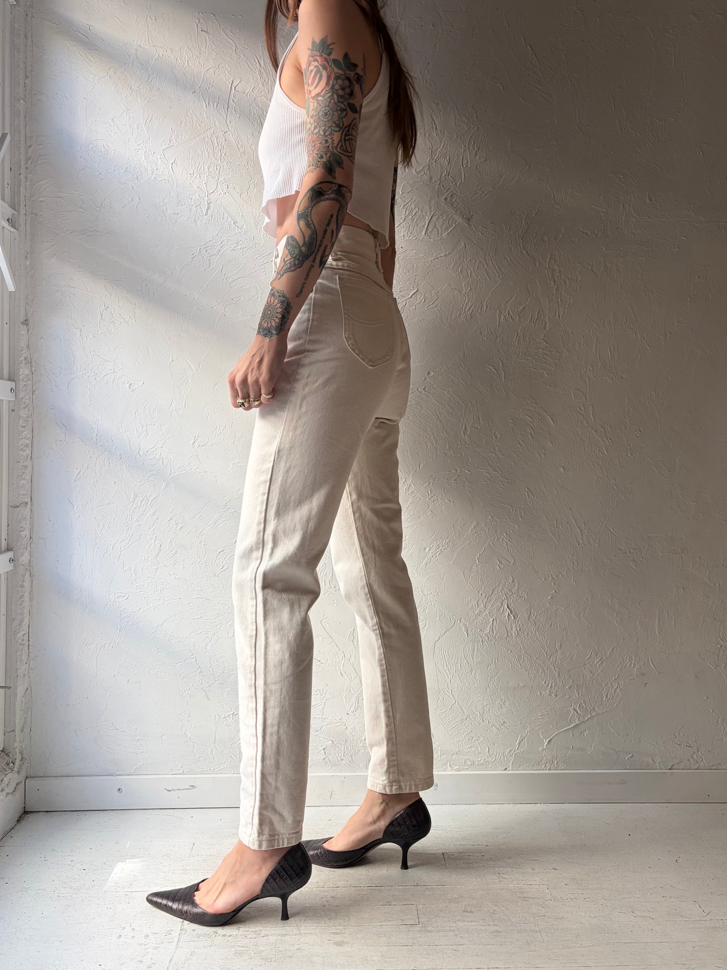 90s 'Lee' Vintage Cream High Waisted Jeans / 25