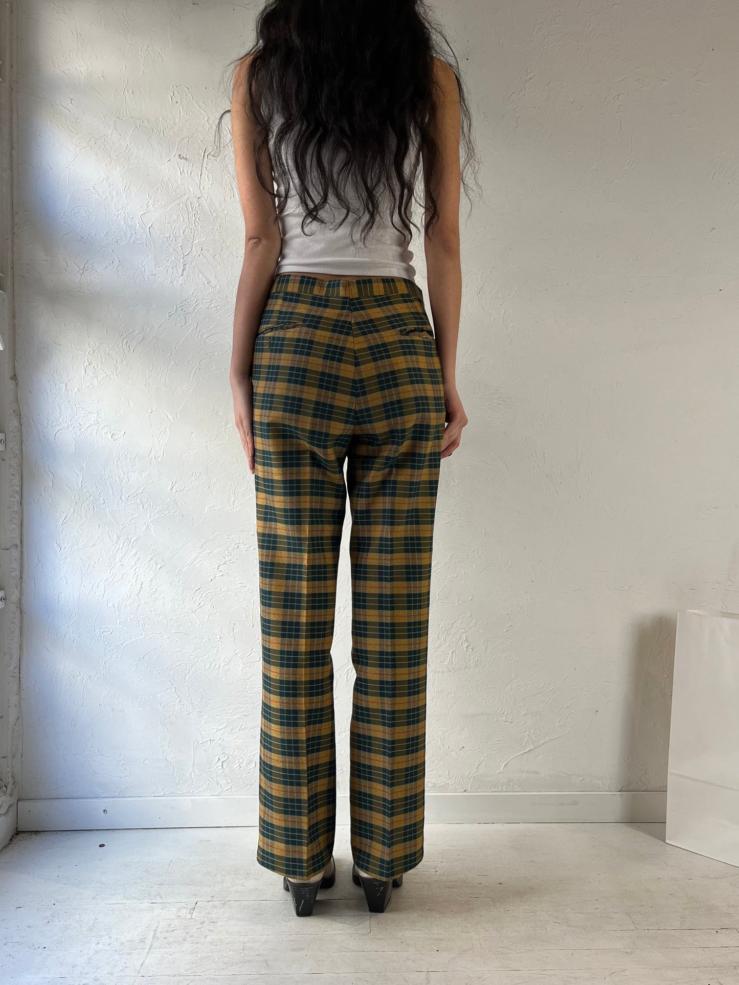 70s ‘Koratron’ Plaid Knit Trousers / Medium