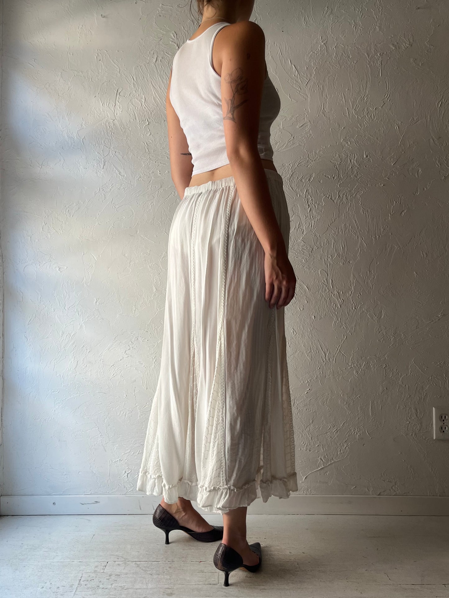 Y2k 'Papa' White Beaded Whimsical Fairycore Maxi Skirt / Medium