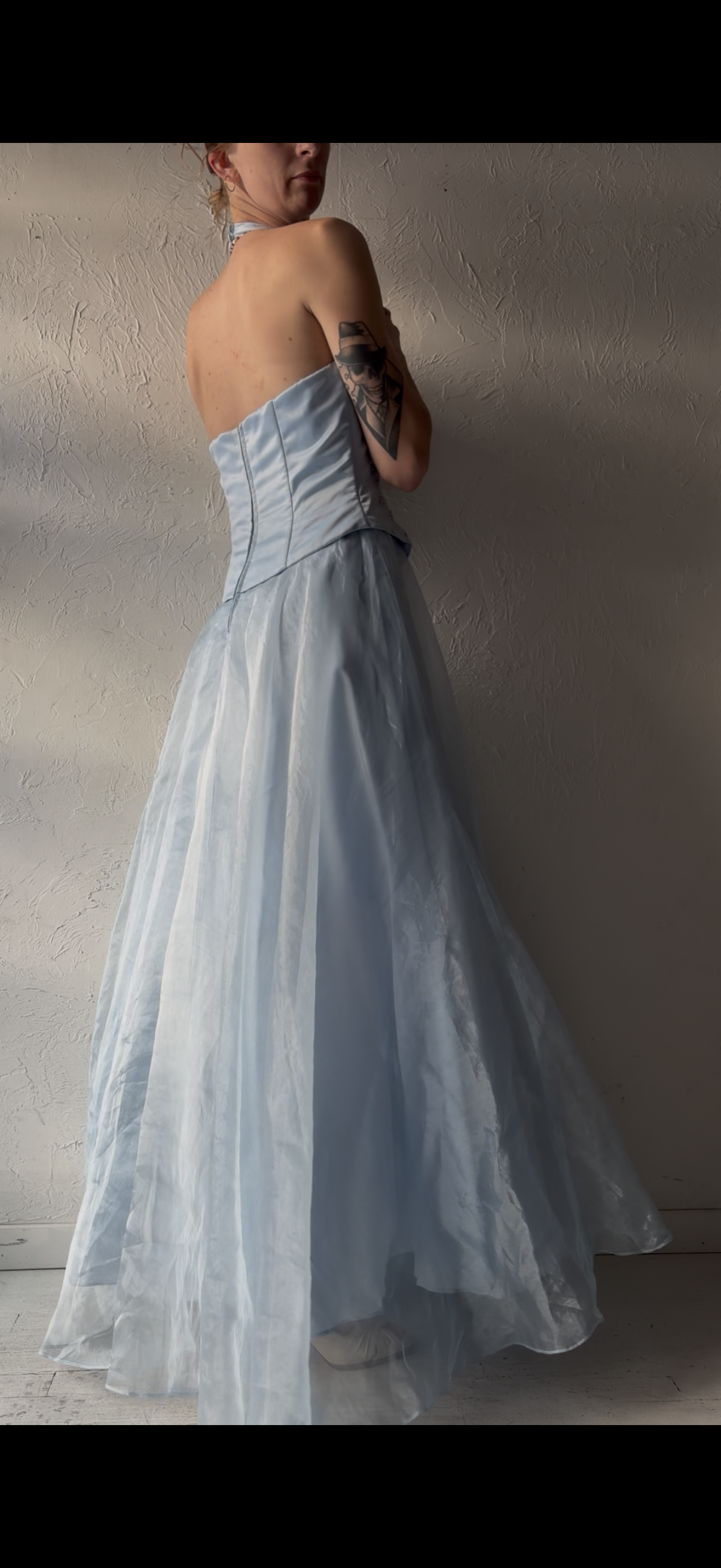 90s 'Nox' Baby Blue Halter Prom Dress / Medium