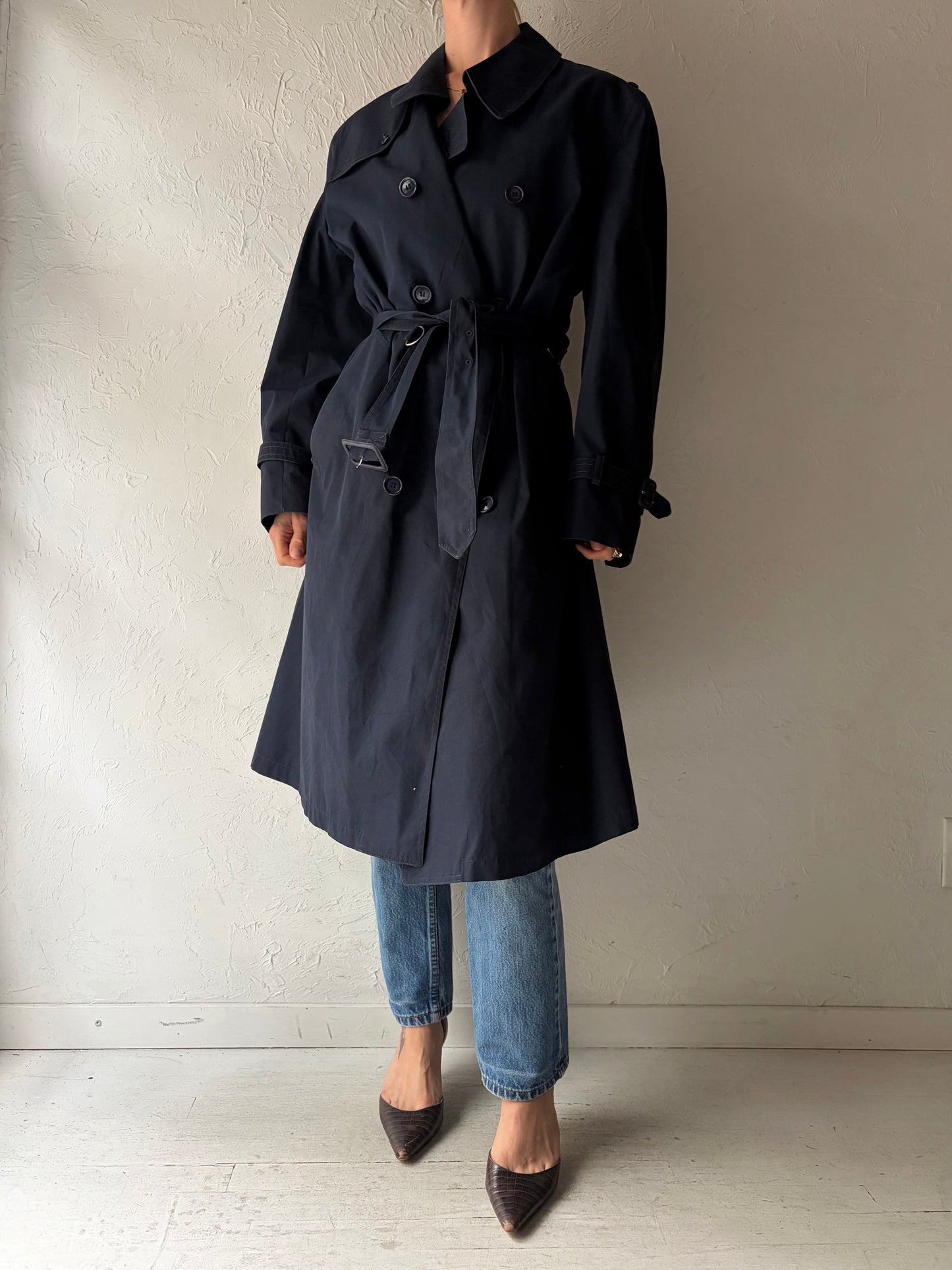 Vintage 'London Fog' Navy Blue Classic Trench Coat / Large