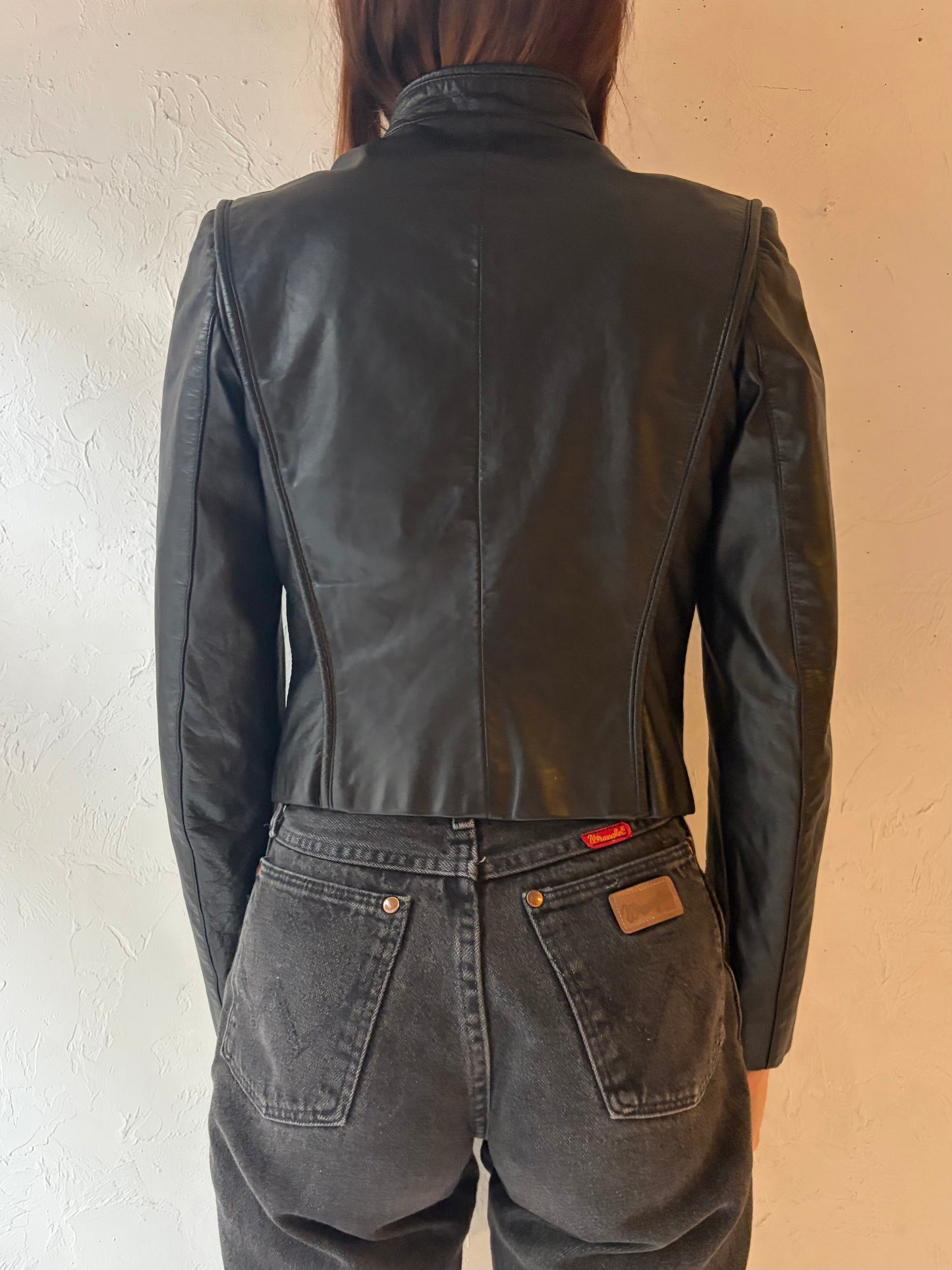 90s 'Fox Moor' Black Minimalist Leather Jacket / Small