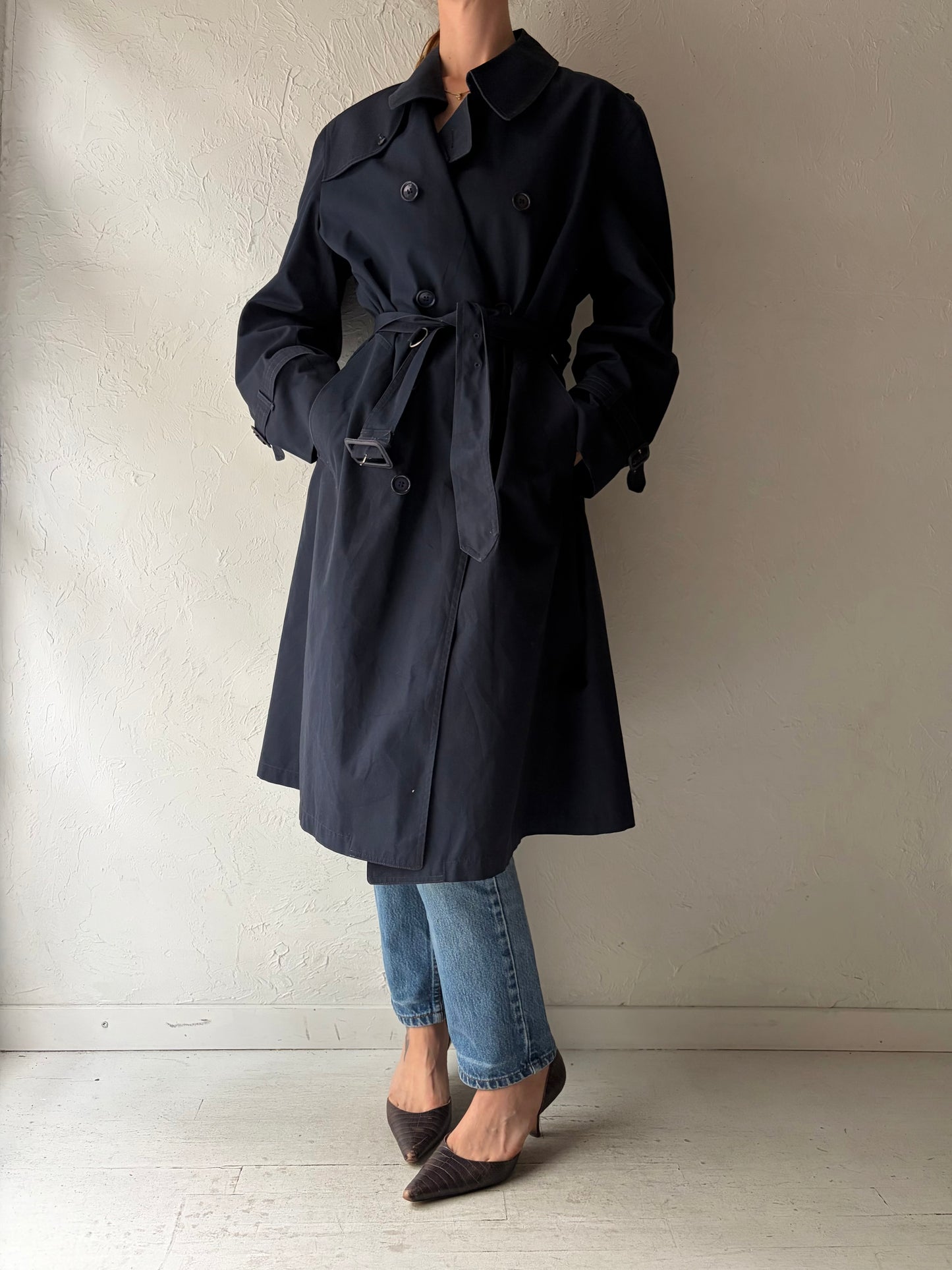 Vintage 'London Fog' Navy Blue Classic Trench Coat / Large