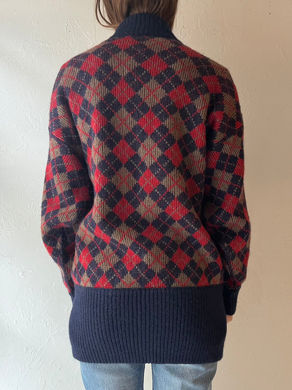 80s 'Fenzi' Argyle Knit Cardigan Sweater / Large