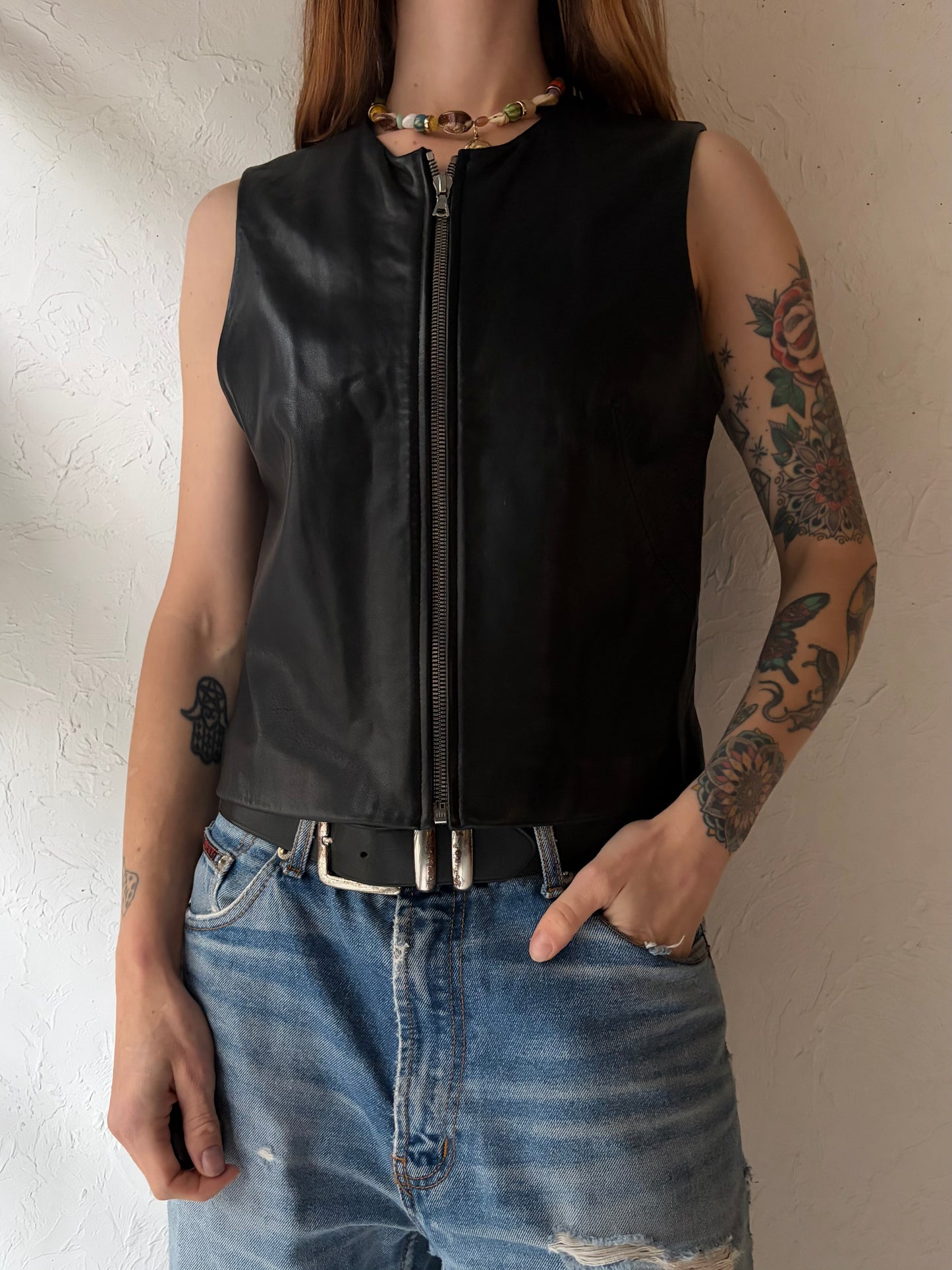 90s 'Banana Republic' Black Leather Vest / Small