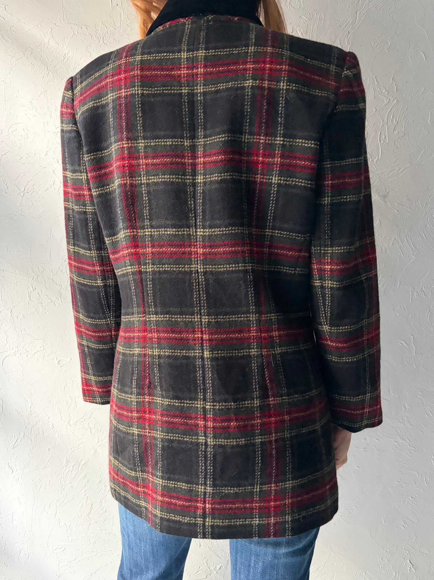 80s 'Signature' Plaid Wool Blazer Jacket / Medium