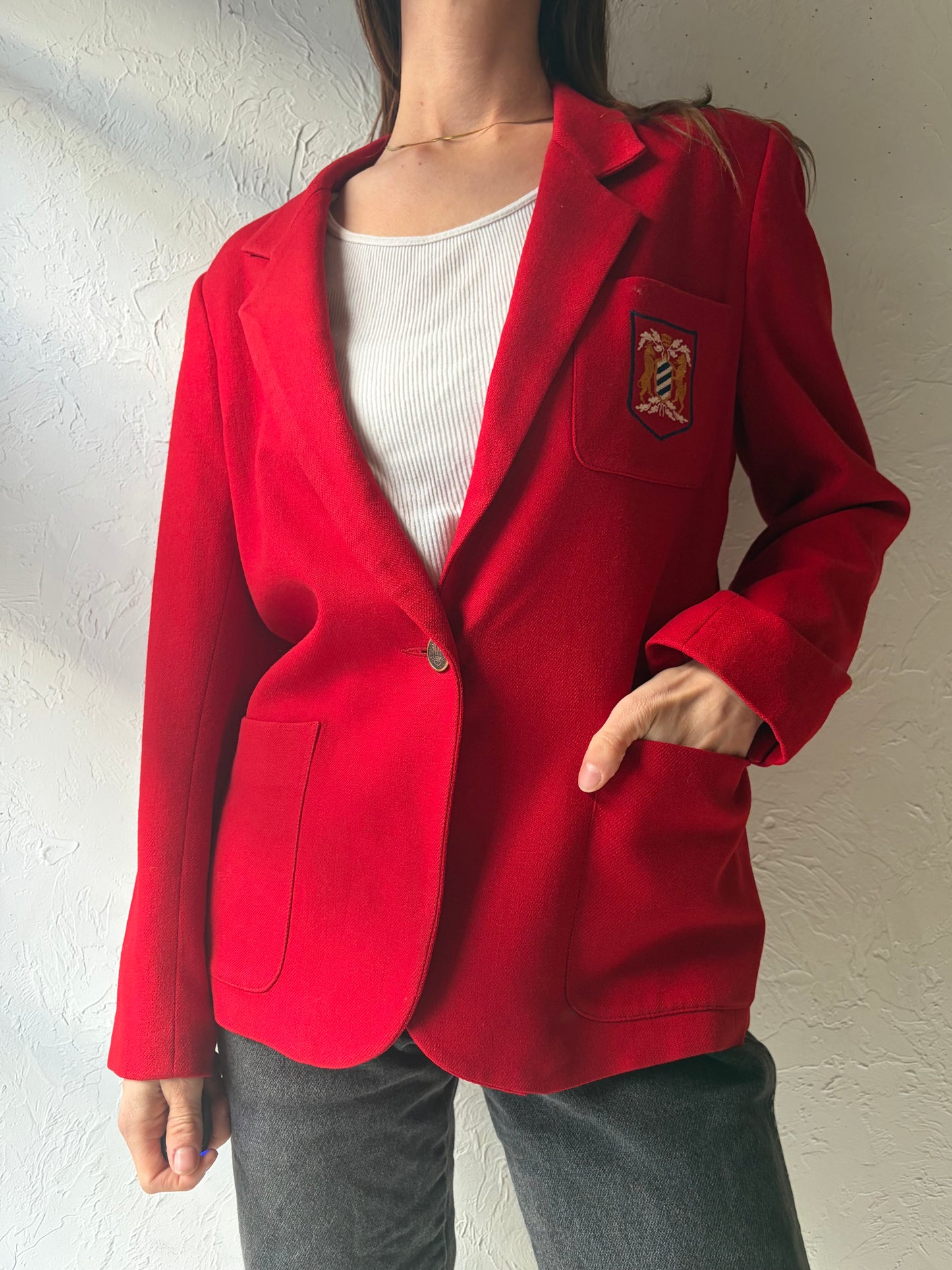 80s 'Chaus' Red Knit Academia Blazer Jacket / Medium