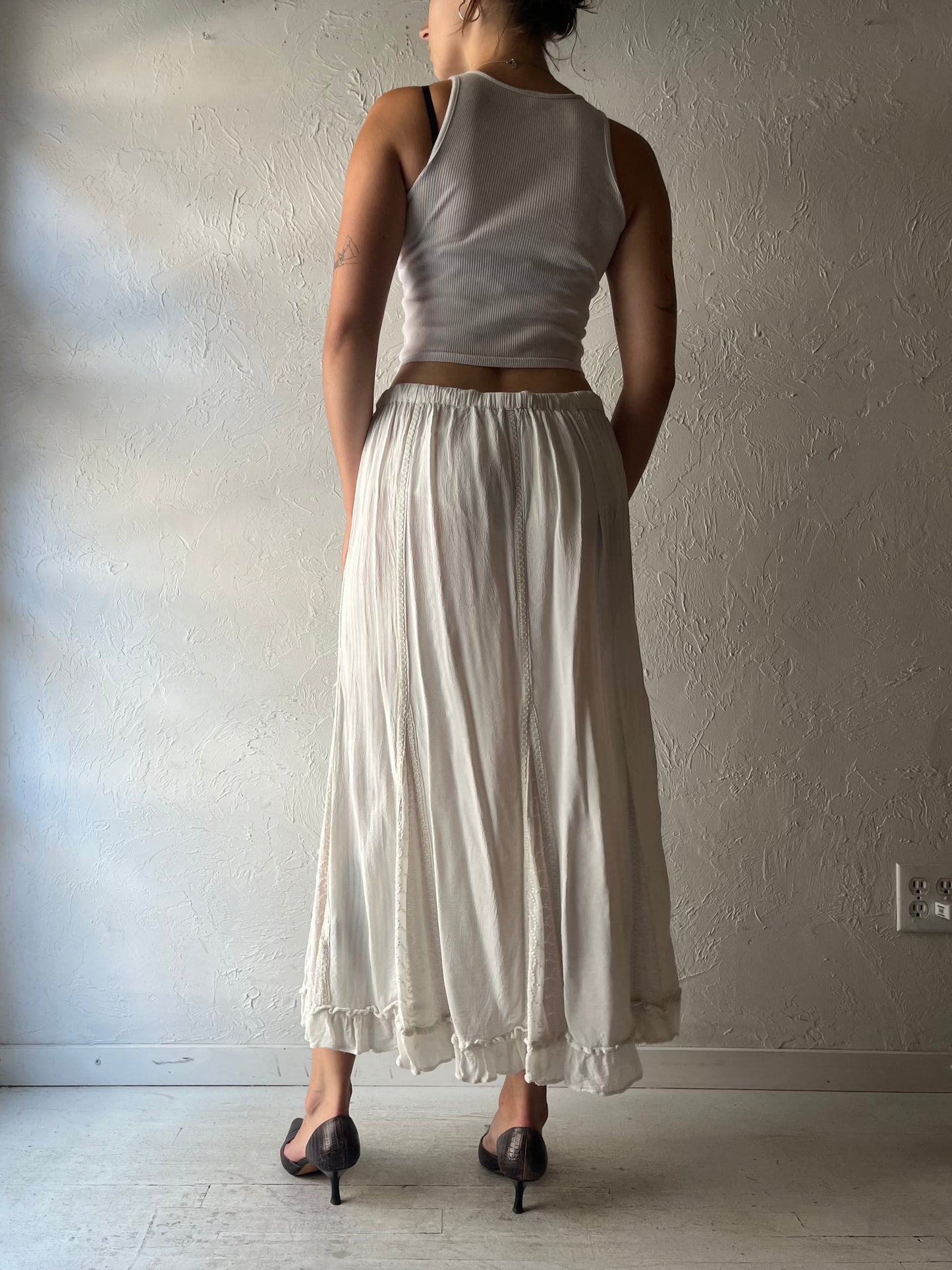 Y2k 'Papa' White Beaded Whimsical Fairycore Maxi Skirt / Medium