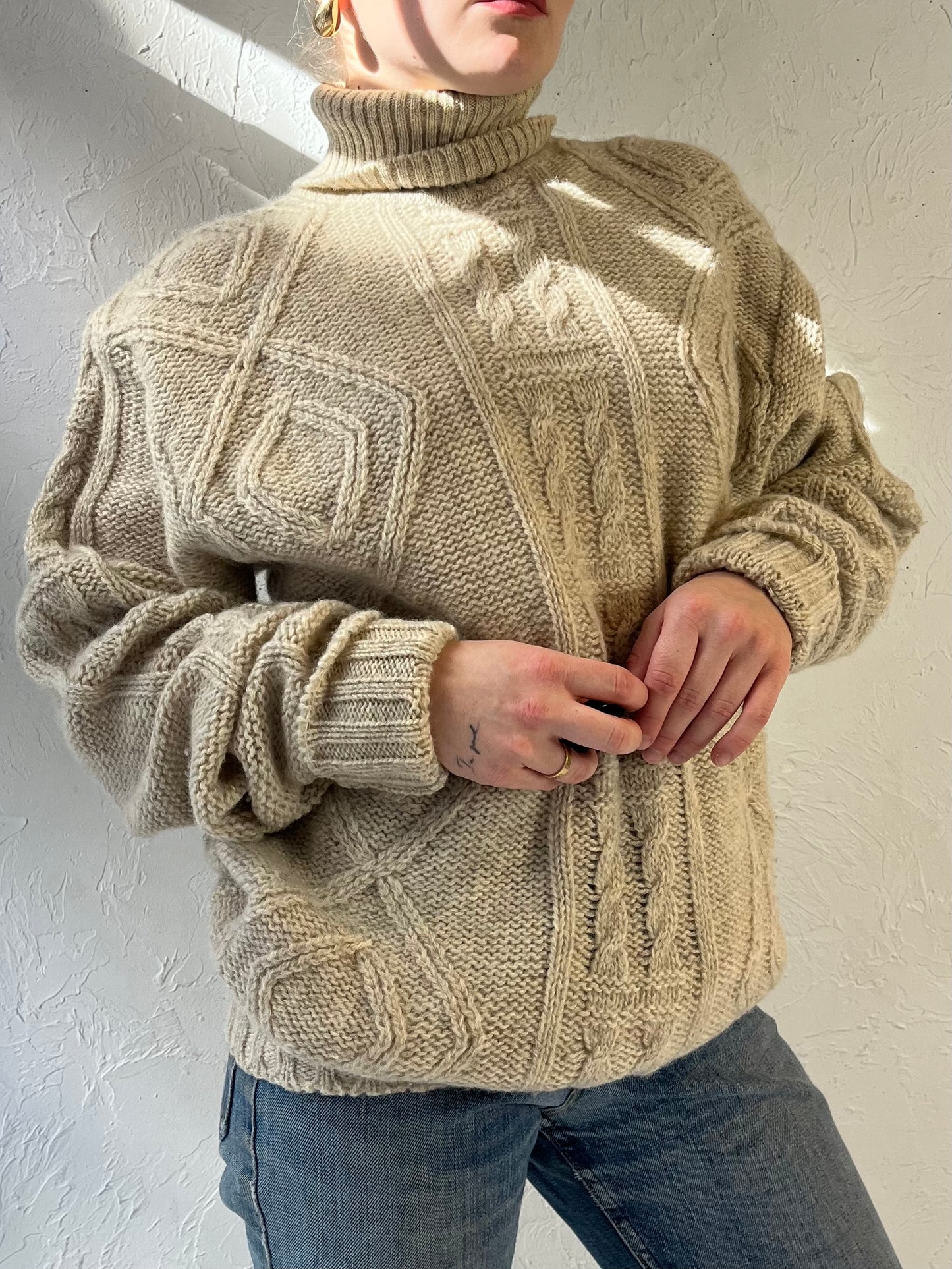 90s ‘Umberto’ Wool Cable Knit Turtle Neck Sweater / Small - Medium