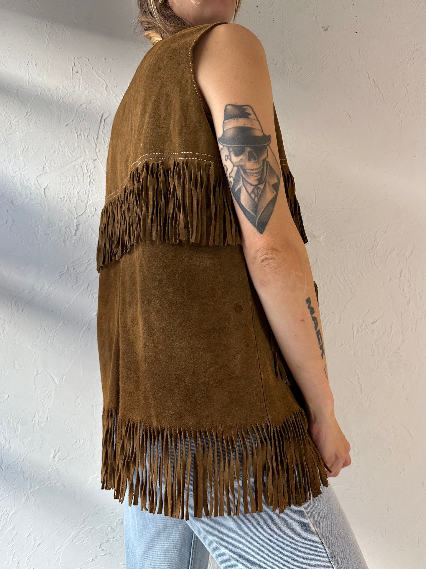 Vintage Suede Leather Western Fringe Vest / Medium