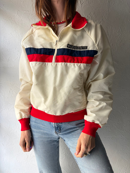 90s 'Descente' White Nautical Windbreaker Jacket / 1990s Retro Lightweight Sailing Jacket / XS