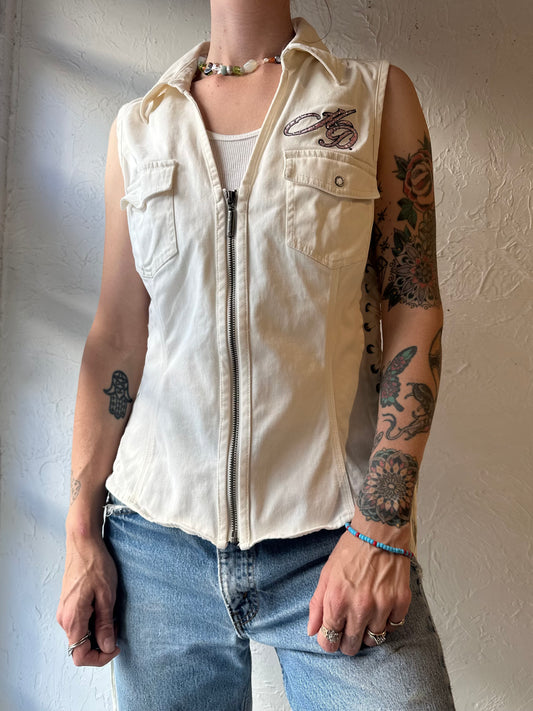 Y2K ‘Harley Davidson’ White Zip Up Vest / Large