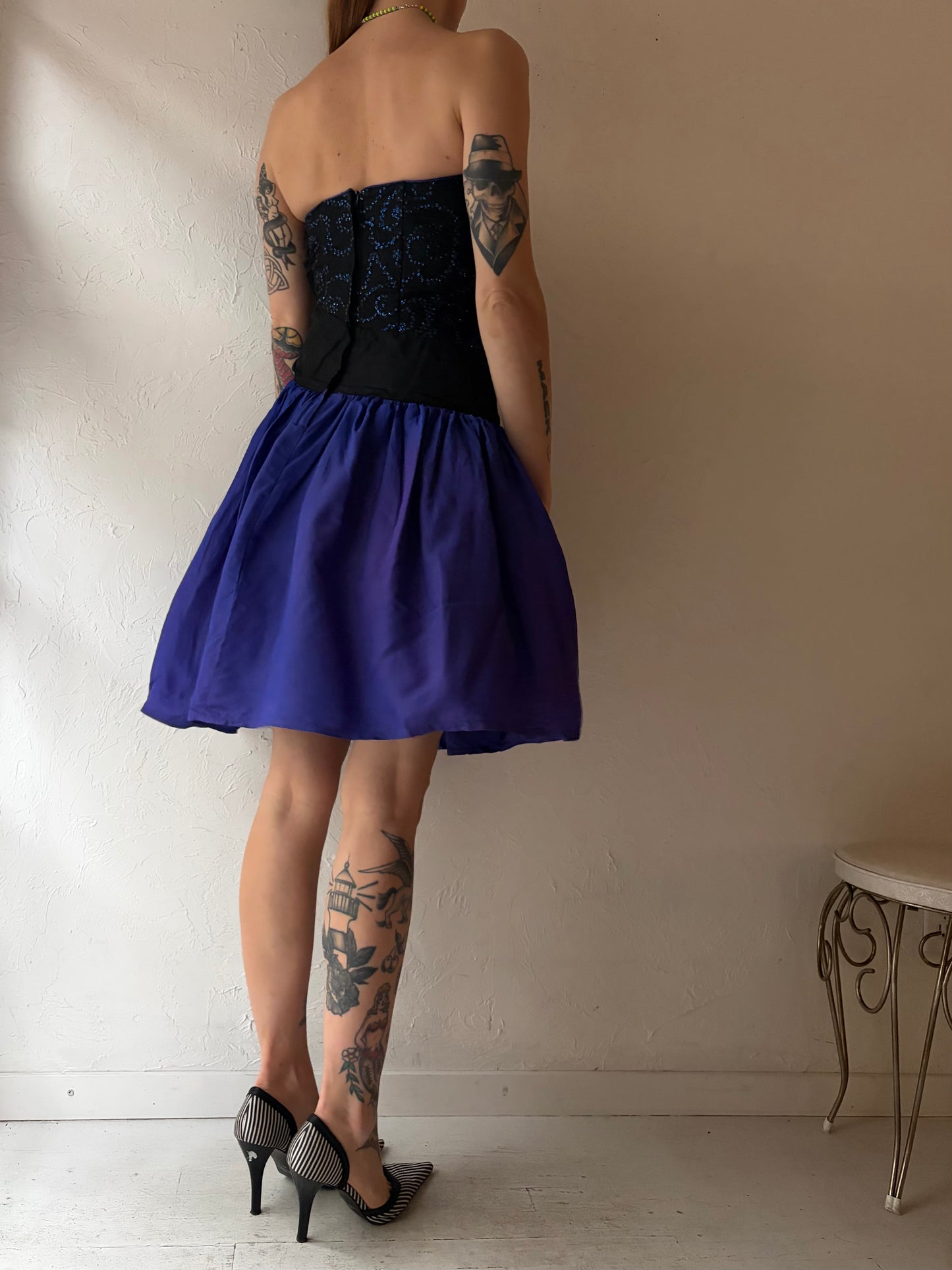 80s 'Gunne Sax' Strapless Formal Mini Dress / Small