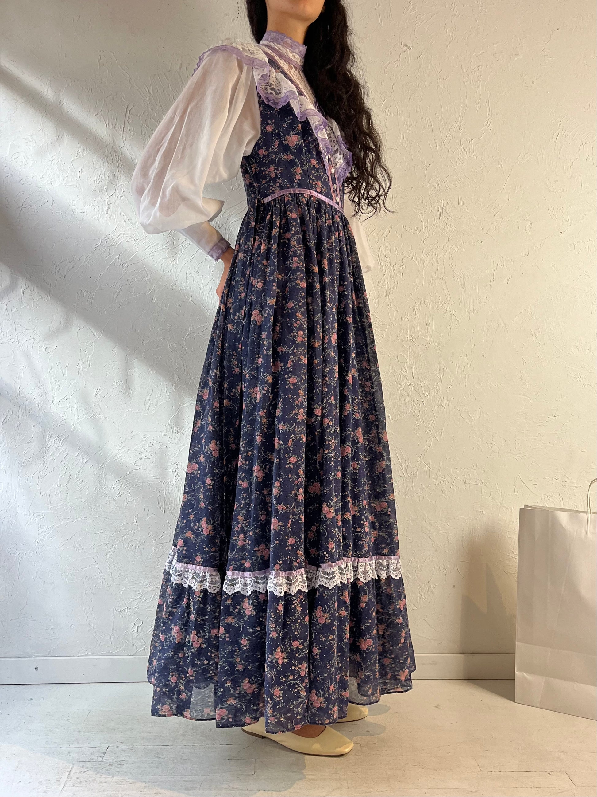 70s ‘Gunne Sax’ Long Sleeve Peasant Dress / Small