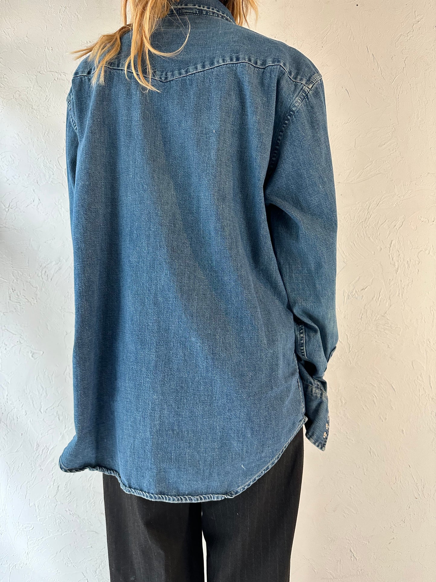 90s 'Gap' Denim Pearl Snap Shirt / Large