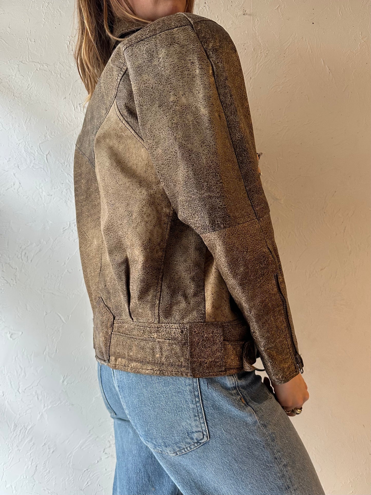 80s ‘Leather Ranch’ Brown Leather Bomber Jacket / Small