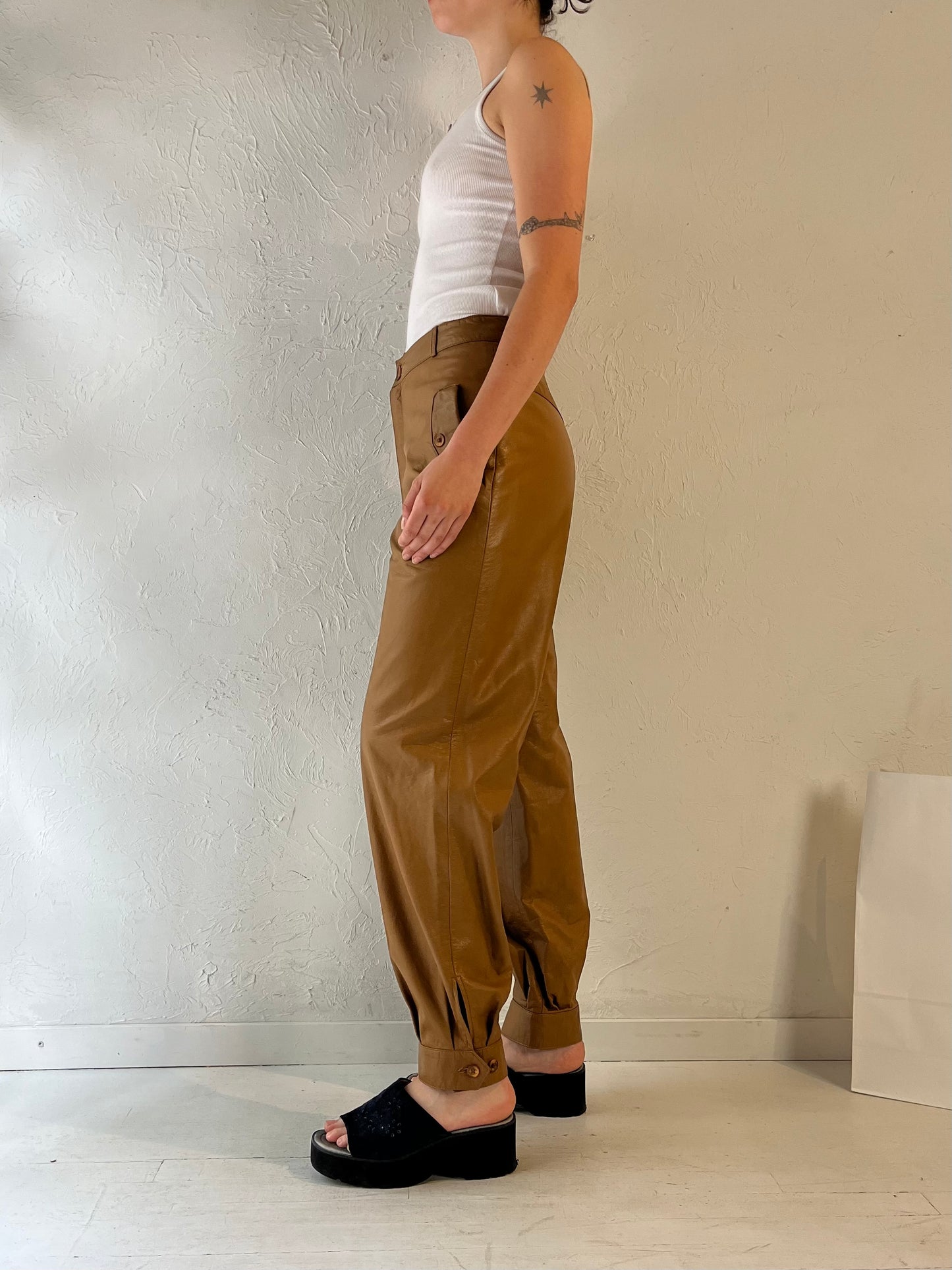 80s 'Carla' Brown Leather Pants / Medium