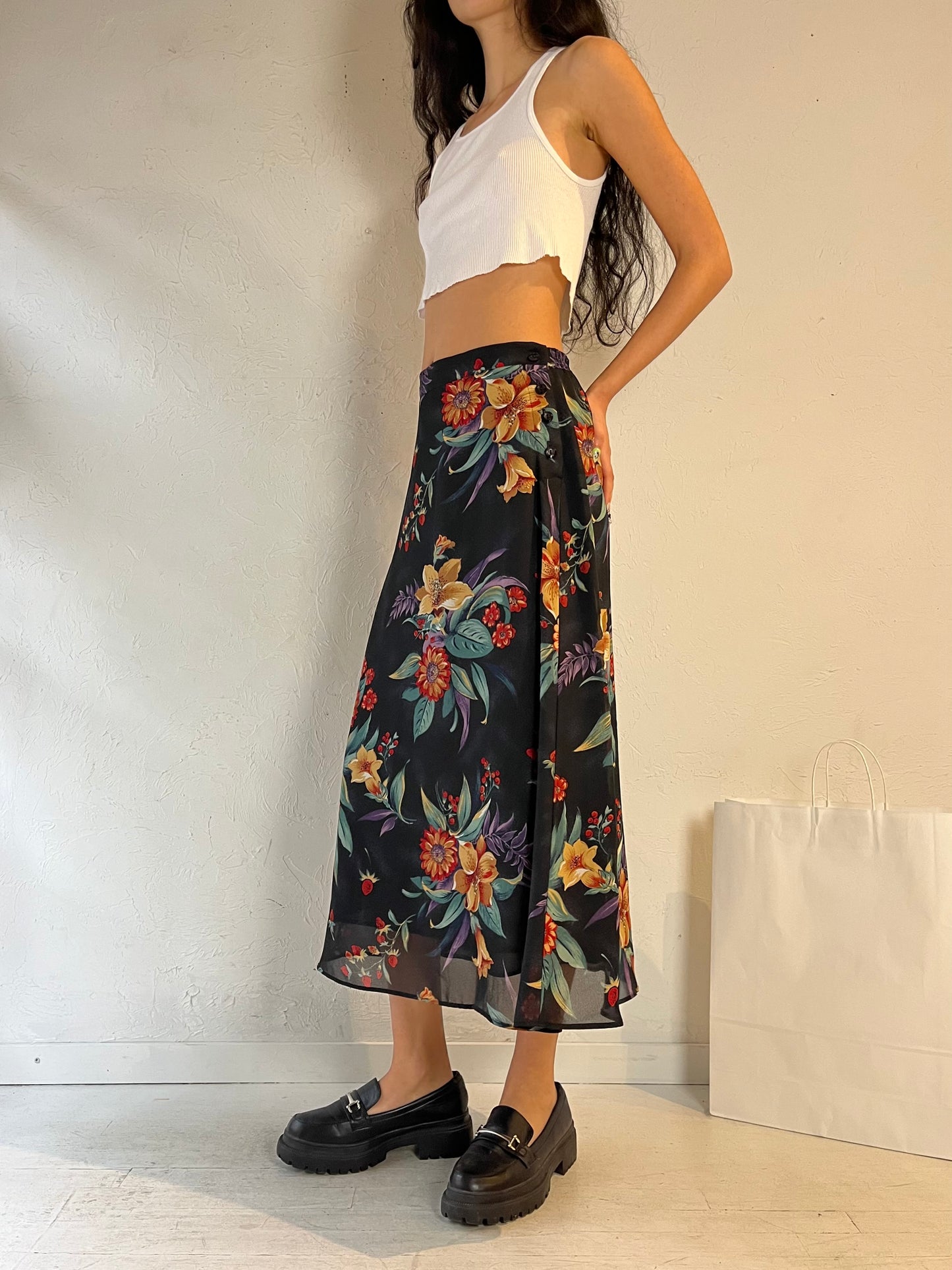 90s ‘Sag Harbor’ Floral Midi Skirt / Small