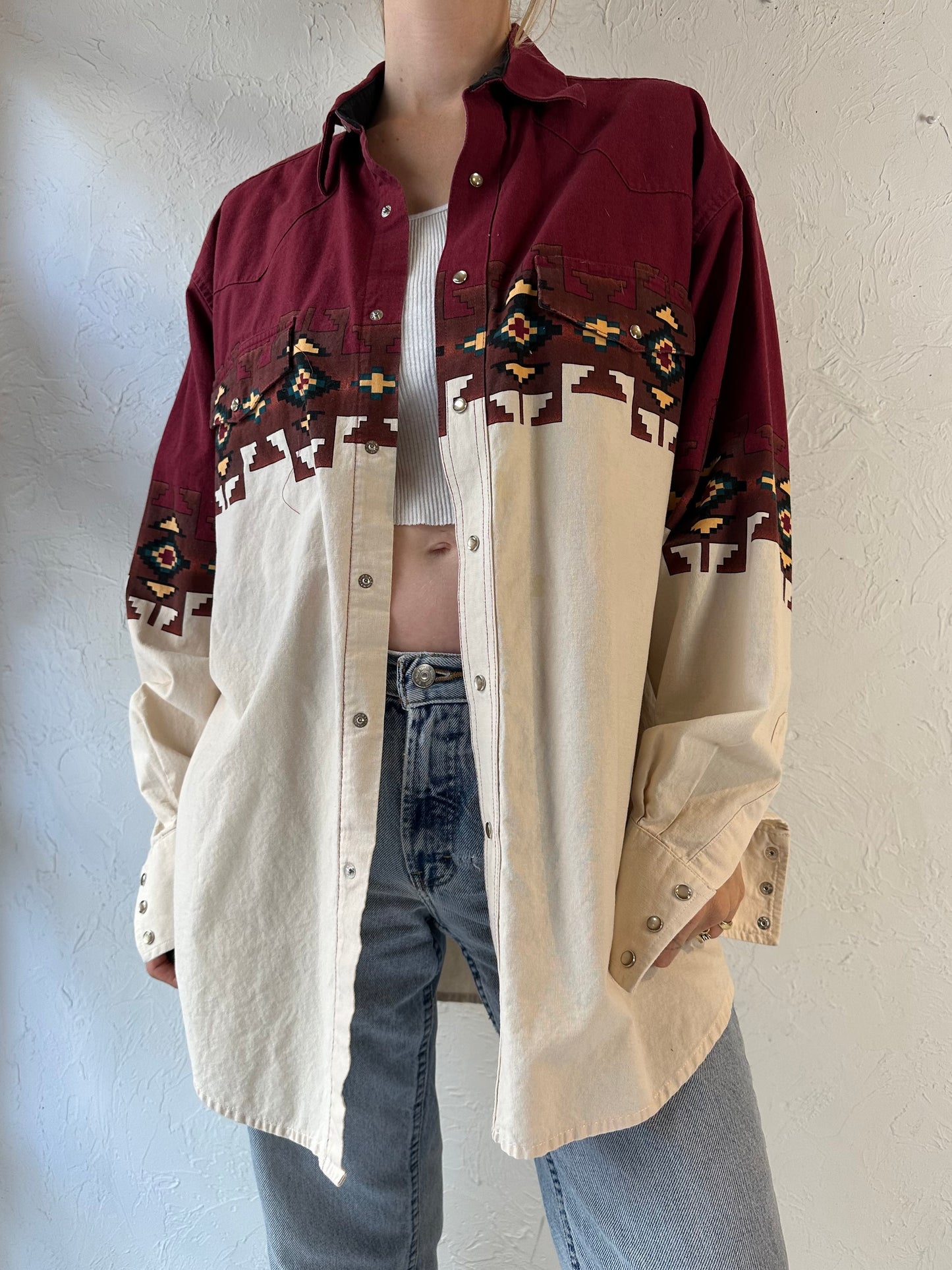 Y2k 'Wrangler' Western Pearl Snap Shirt / Large