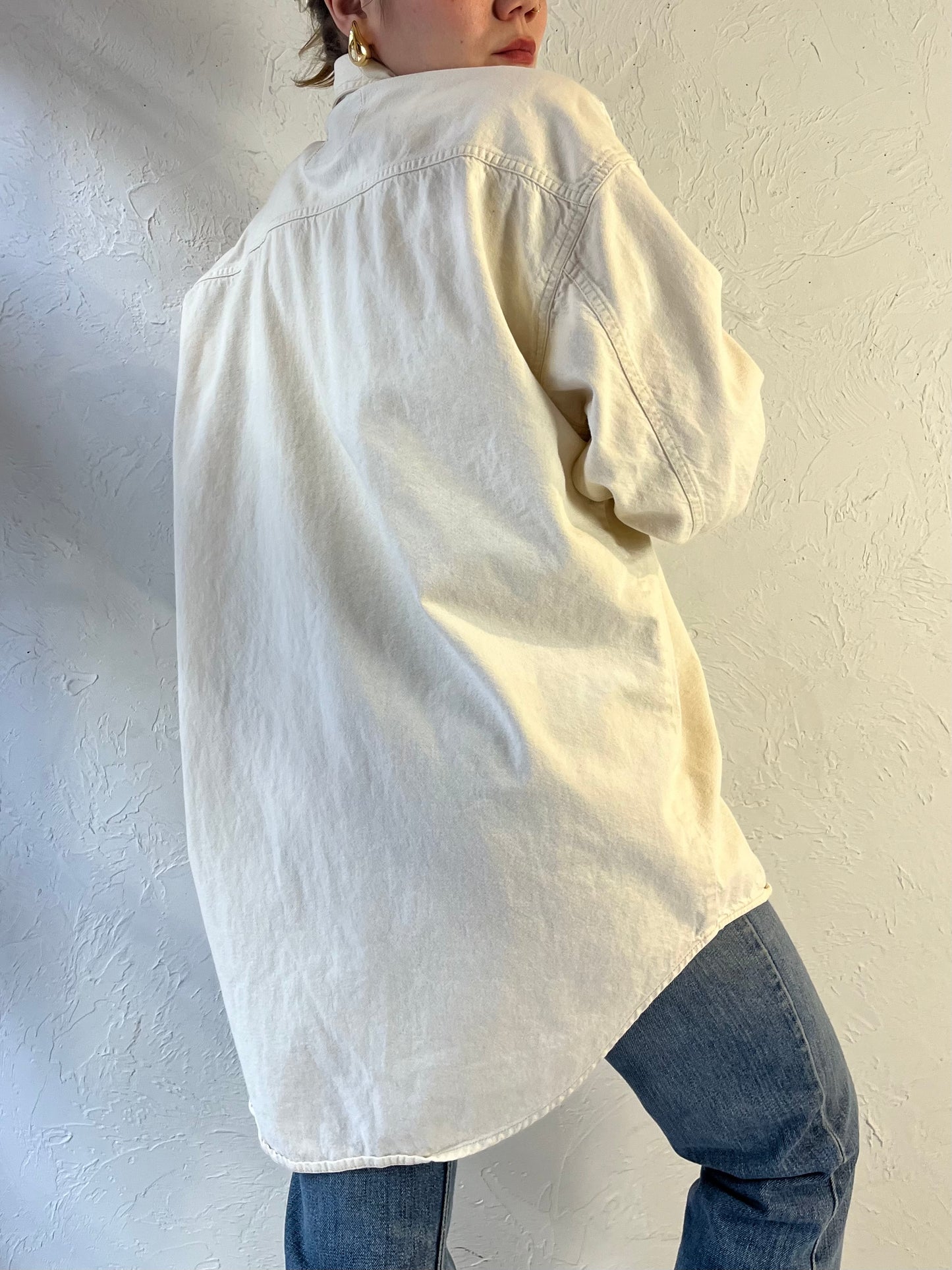 90s 'Levis' White Button Up Denim Shirt / Medium