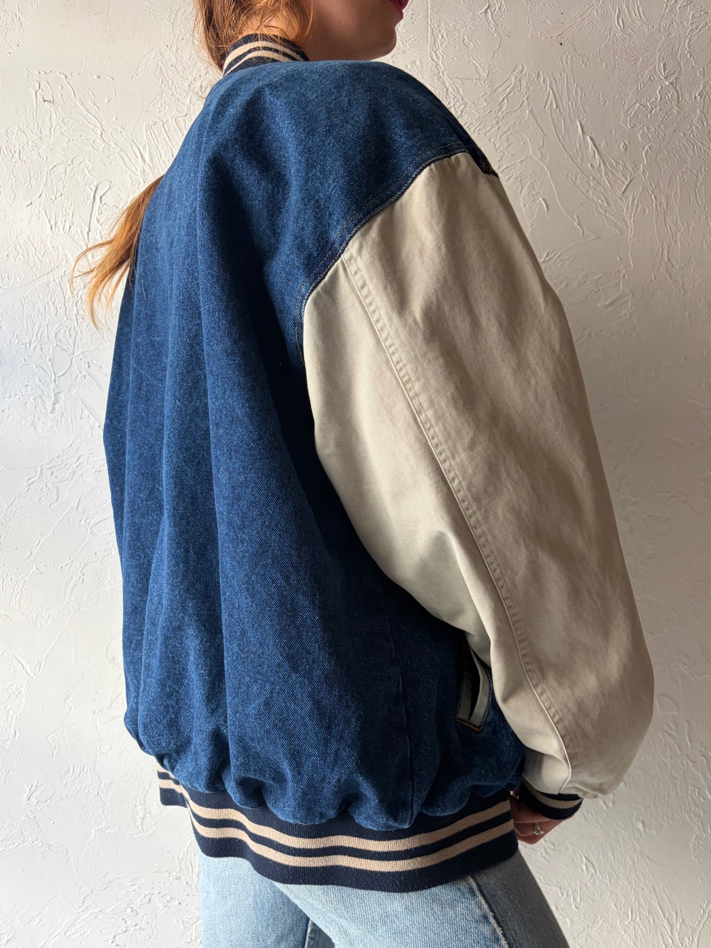 90s 'Northwest Territory' Denim Bomber Jacket / Large