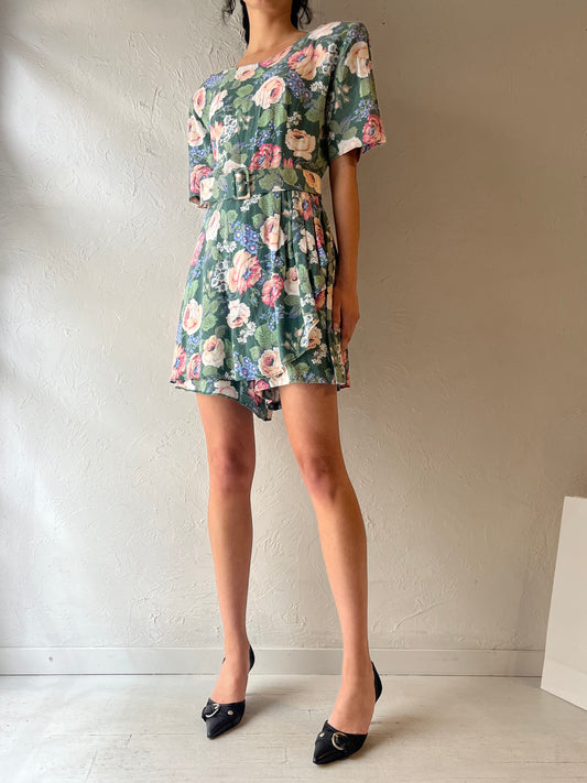80s ‘Fairweather’ Green Floral Romper / Medium