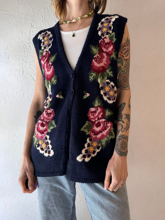 Y2k 'Jantzen' Floral Knit Vest / Large