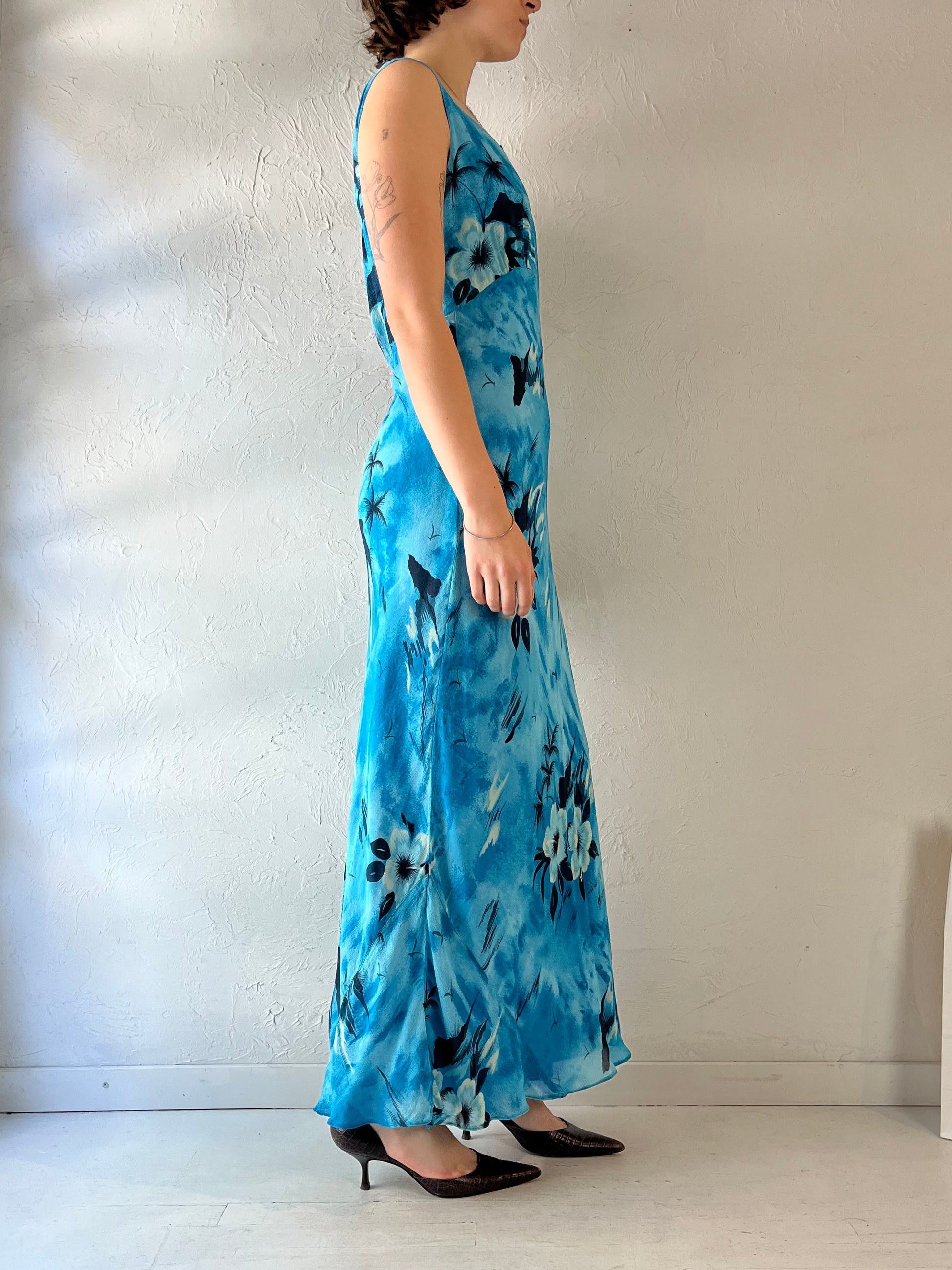 90s 'American Angel' Blue Floral Print Maxi Dress / Medium Wildhoneygoods 90s 'American Angel' Blue Floral Print Maxi Dress / Medium Wildhoneygoods