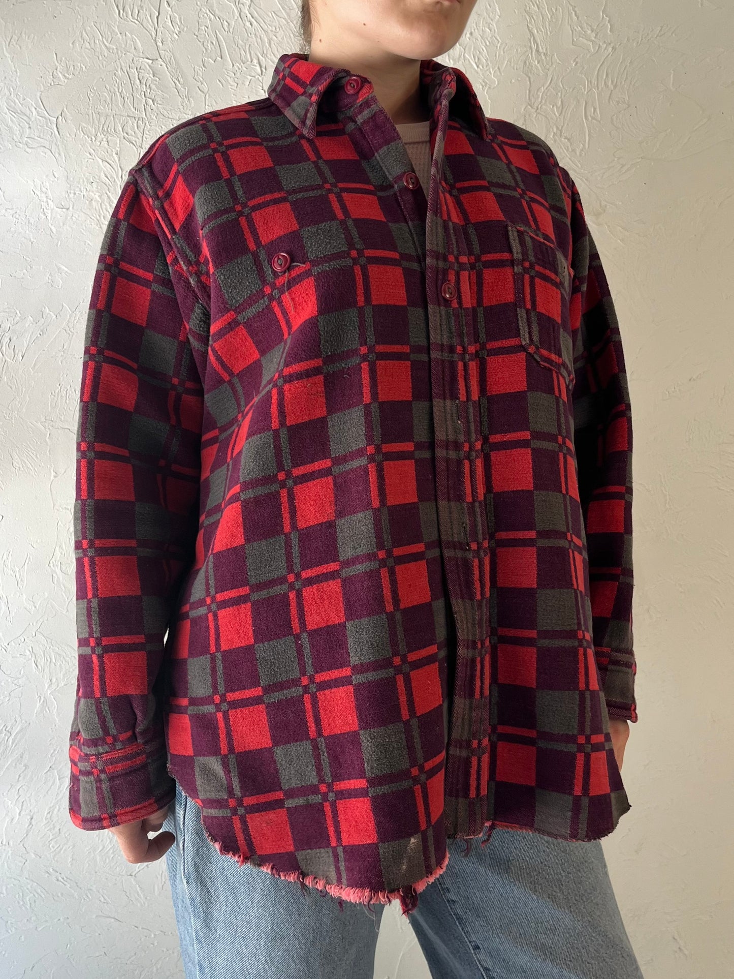 Vintage 'Champion' Red Cotton Flannel Shirt / Medium