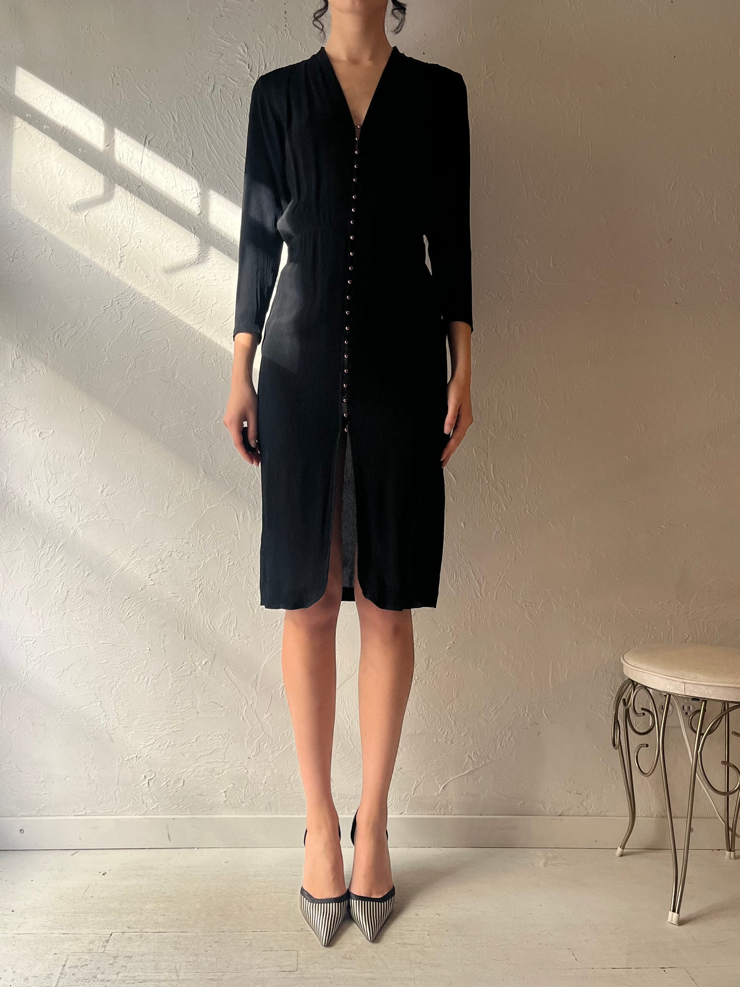 80s 'Ala Carte' Black Slinky Dress / Small