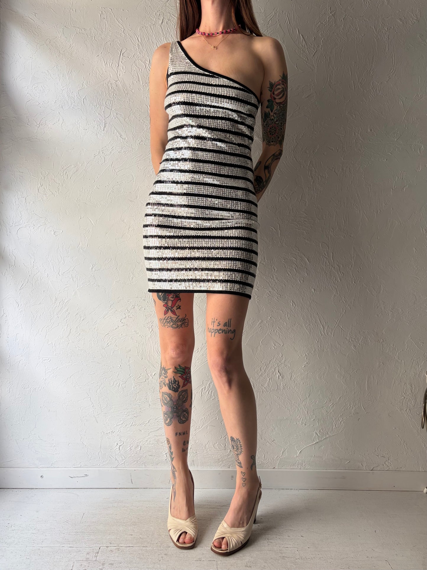 Y2k 'Bebe' Striped Sequin Party Mini Dress / Small - Medium