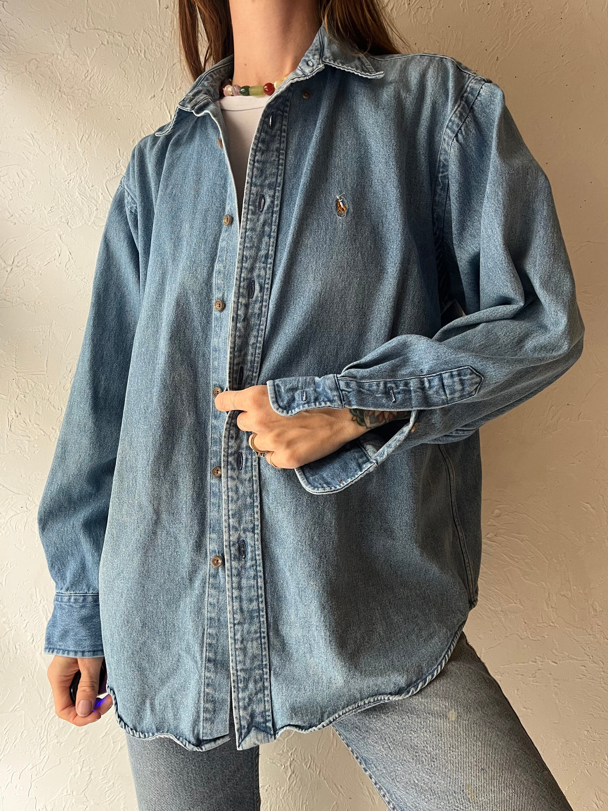 90s 'Ralph Lauren' Button Up Denim Shirt / Large