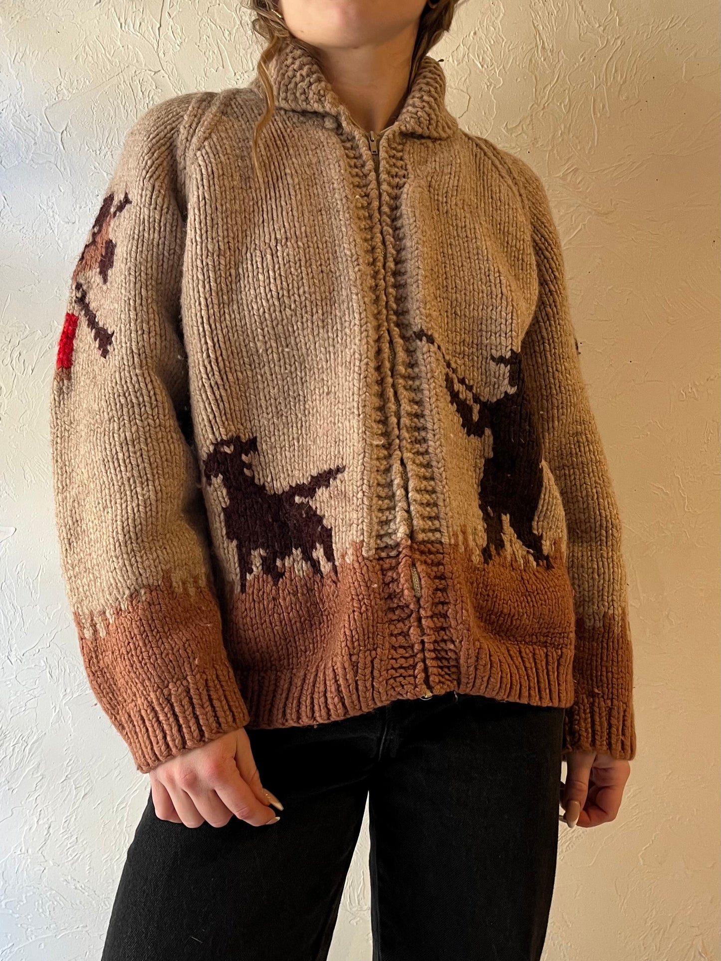 Vintage Hand Knit Wool Hunting Sweater / Small