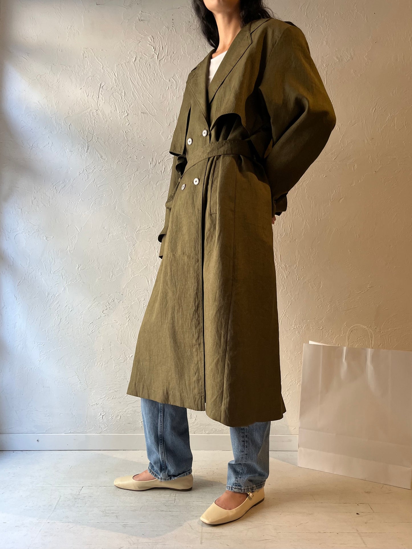 Y2k 'Collection Elegante' Green Lightweight Trench Coat / Large