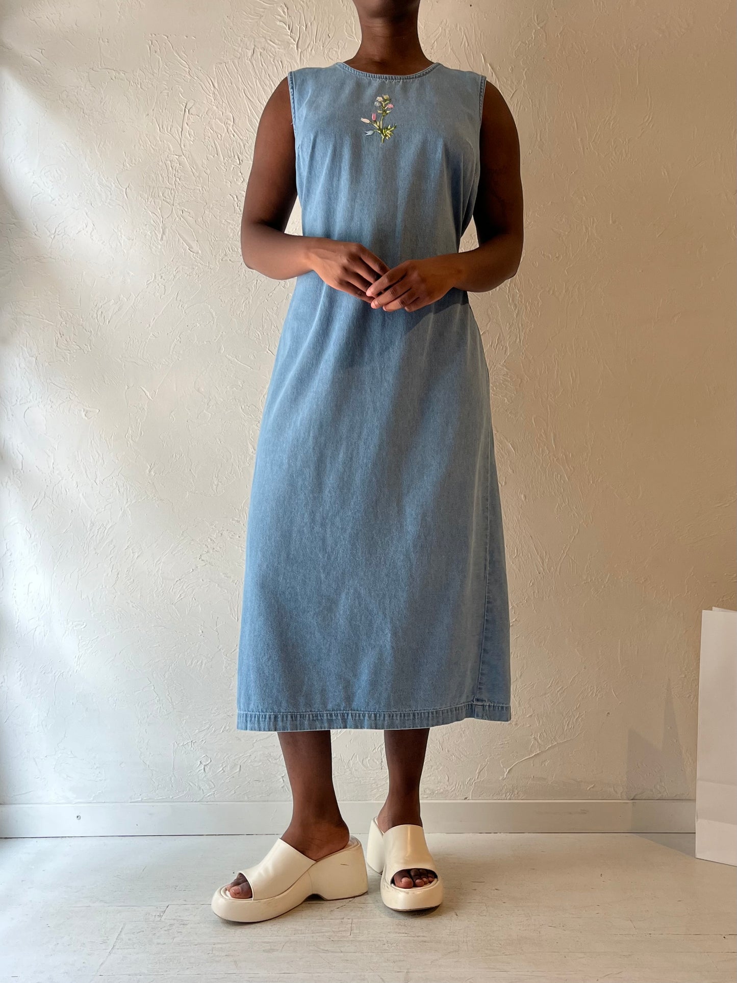 Y2k 'Blair' Embroidered Denim Dress / Medium